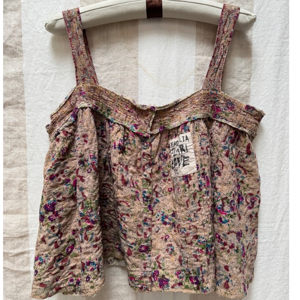 Magnolia Pearl Cotton Quilted Cropped Pink Floral Tank SOLD OUT NWT Miriam Amor‎ - Picture 2 of 9